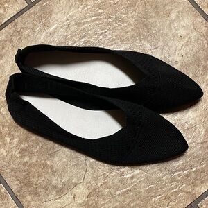 Chic Black Women's Fabric Pointed Toe Ballet Flats 8.5-9